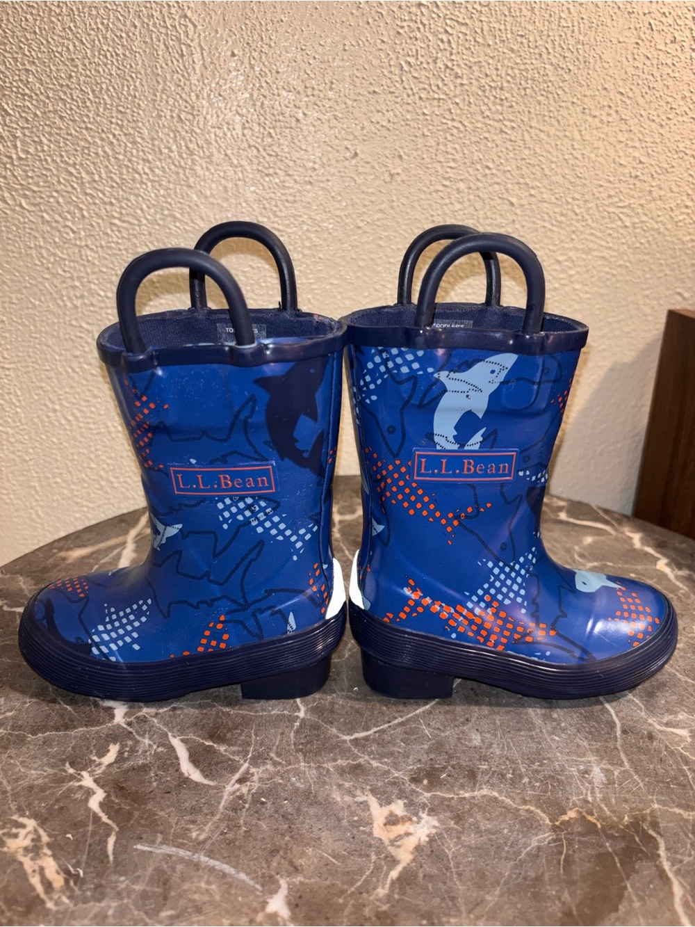 L.L. Bean Kids' Navy & Bright Blue Shark Rain Boots